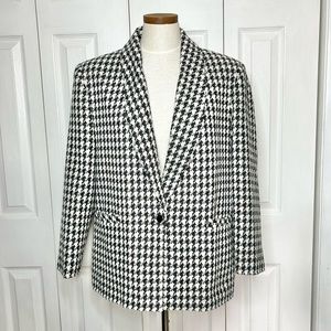 Vintage Wool blend single button blazer, Houndstooth weave, fully lined